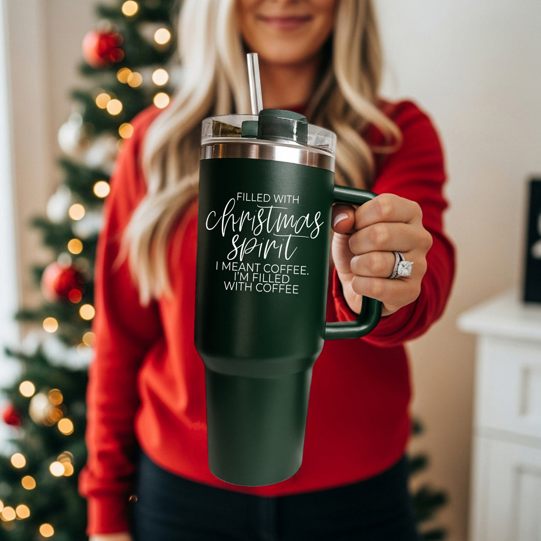 Red Stanley 40 oz tumbler for sale
Large 40oz Christmas tumbler with handle red green funny
Christmas holiday drinkware 40oz with lid straw 
Red and green stainless steel Christmas tumbler 40oz 
Holiday gift tumbler with handle 
Christmas tumbler with funny coffee quote